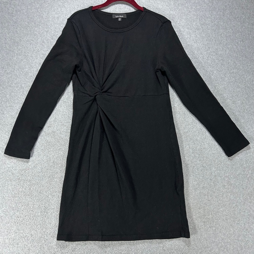 Lea & Viola Twist Front Mini Dress Womens L Black Viscose Blend Minimalist Chic